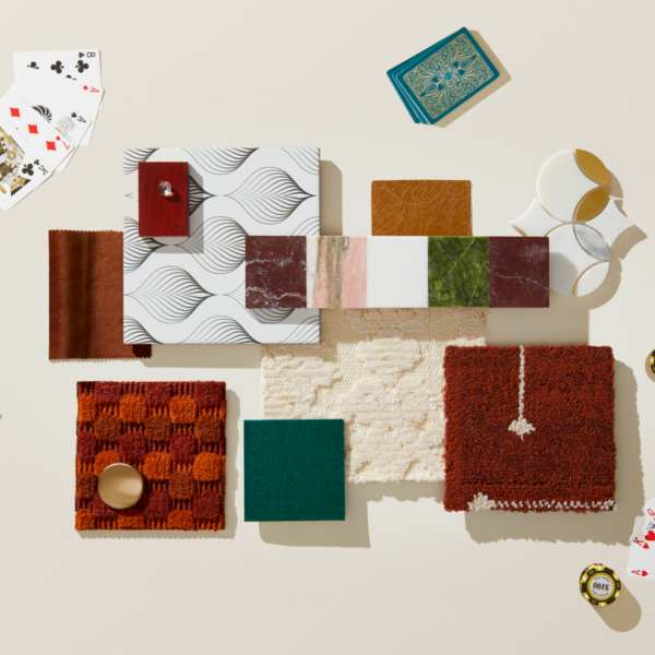 a flatlay of sophisticated materials inspired by a vintage casino