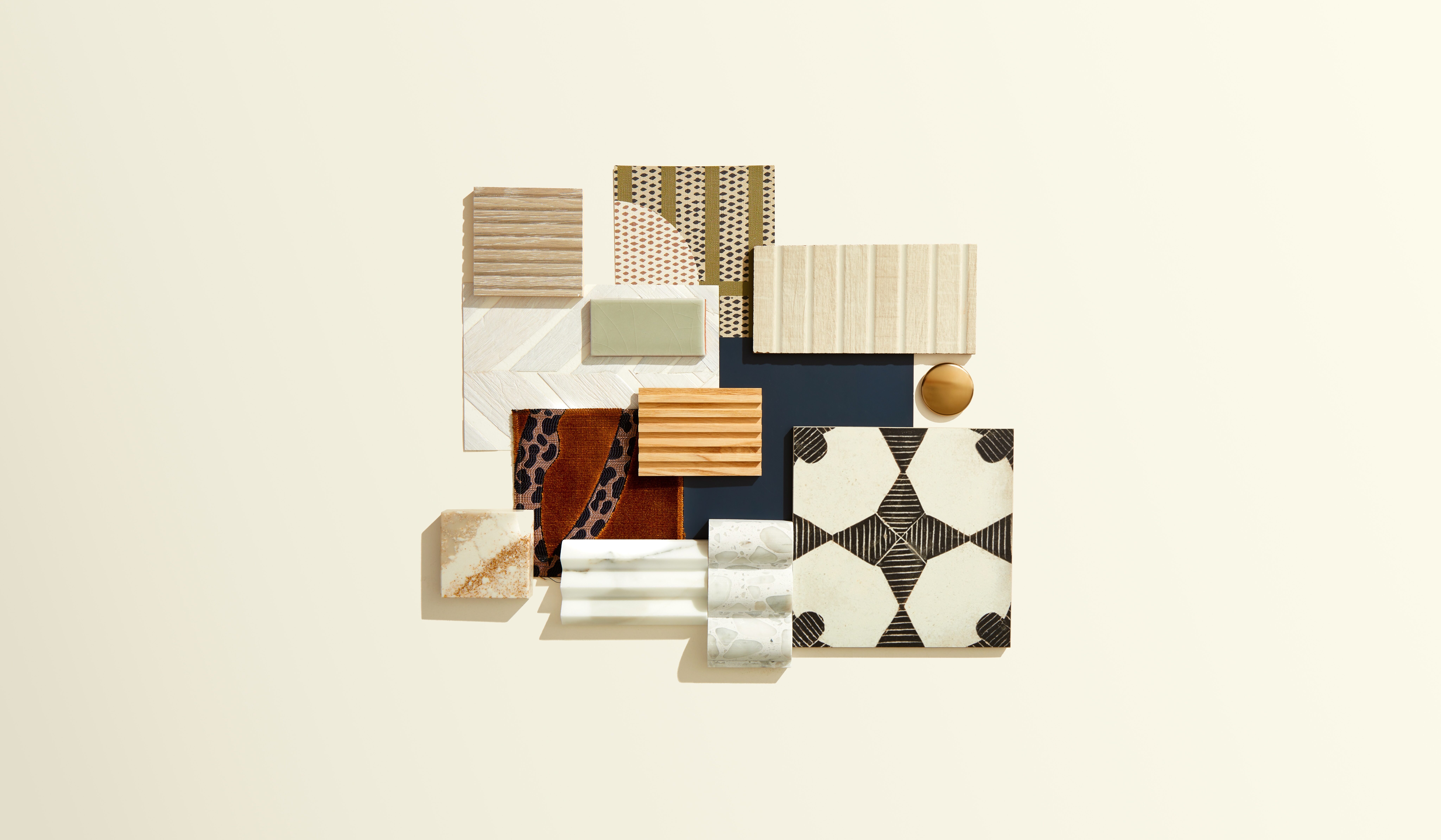 A collection of the Top-Sampled Materials in Residential Design on Material Bank. A mixture of different materials, colors and textures.