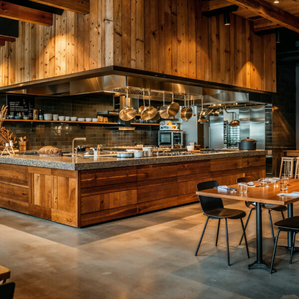 A hotels restaurant that is redefining Farm-to-Table dining by incorporating not only food from the local region but also local building materials and artisan decor.