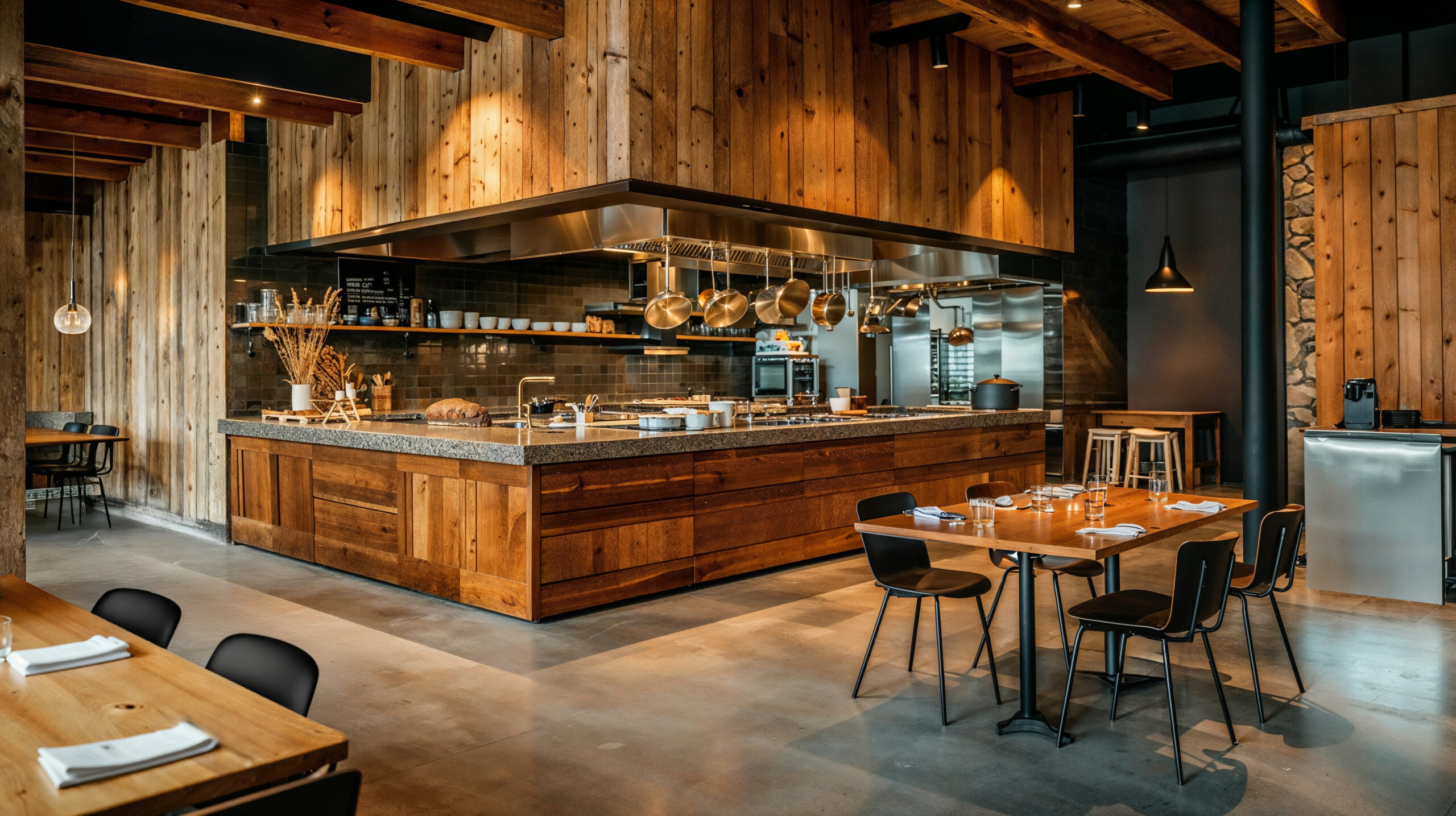 A hotels restaurant that is redefining Farm-to-Table dining by incorporating not only food from the local region but also local building materials and artisan decor.