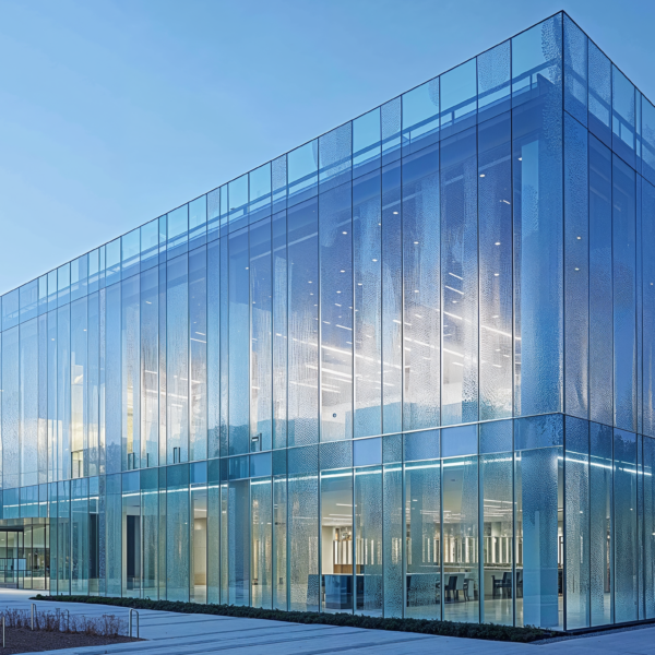 A structural glass facade on an entire commercial office building.