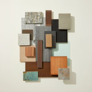 Suburban Block Party is a palette inspired by the curb appeal of neighborhood homes featuring tile, paint, stone, wood and more.