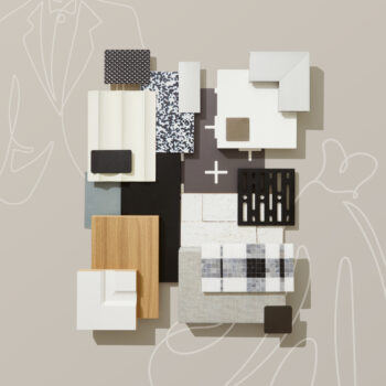 Tailored By You a flatlay photograph with laser-cut metals, high contrast textiles, and wood samples inspired by the Met Gala 2025.