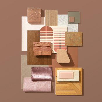 Our Steeped in Style palette is inspired by Pantone's Color of the Year 2025, Mocha mousse, this palette includes rich and creamy browns, wood laminate, resins and laminates, stone, textiles, and wallcoverings.