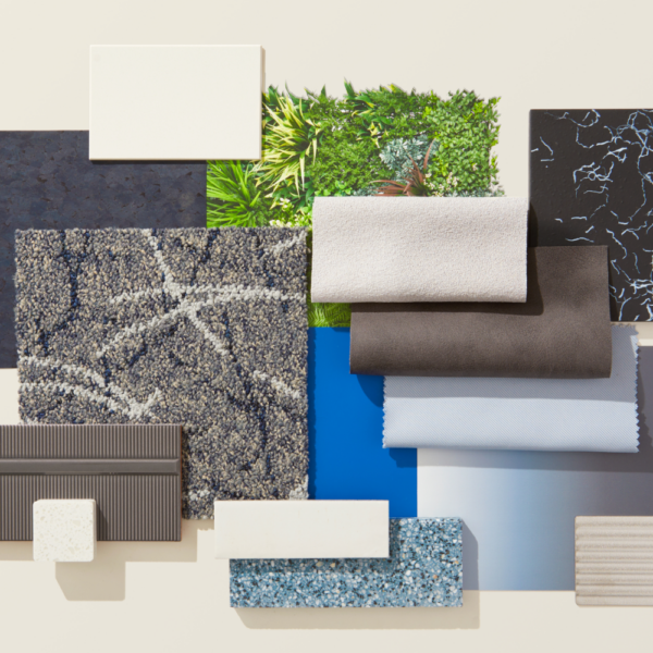 A collection of materials in a variety of colors, textures and categories representing Top-Sampled Materials in Transportation.