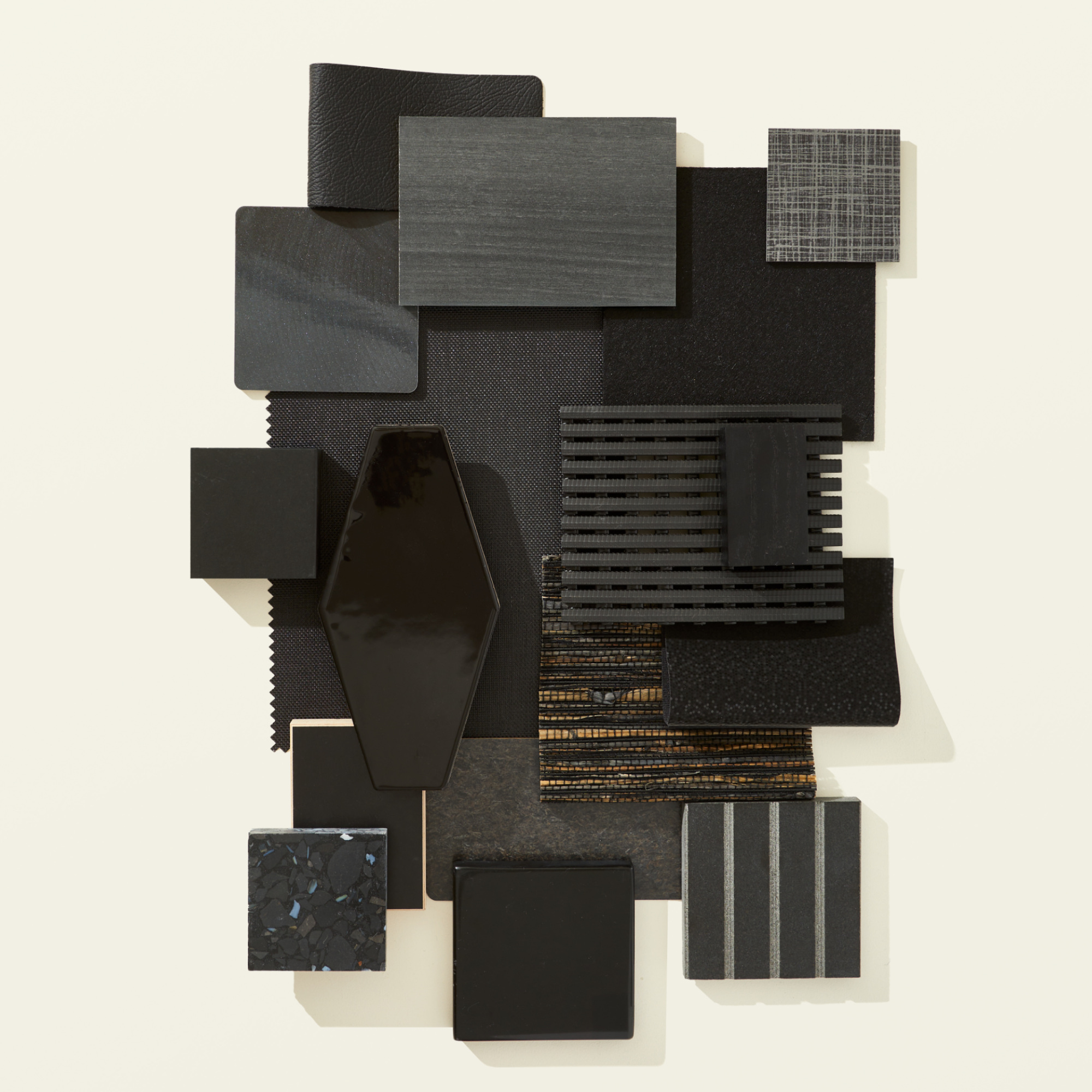 A Dark Matter collection highlighting a variety of black materials in various textures and shapes in honor of Black Friday, the day after Thanksgiving.