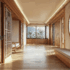 A Koren Hanok designed healthcare space with wooden wall paneling, soft lighting, and coffered ceilings.