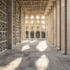 A external hallway using breeze blocks in architecture to let air and light in while creating structure and design.