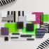 A collection inspired by the movie Beetlejuice highlighting a variety of material such as black and white stripes, neon greens, and pops of pink and purple in a variety of materials and textures.