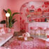 A monochrome interior living room in various shades of pink.